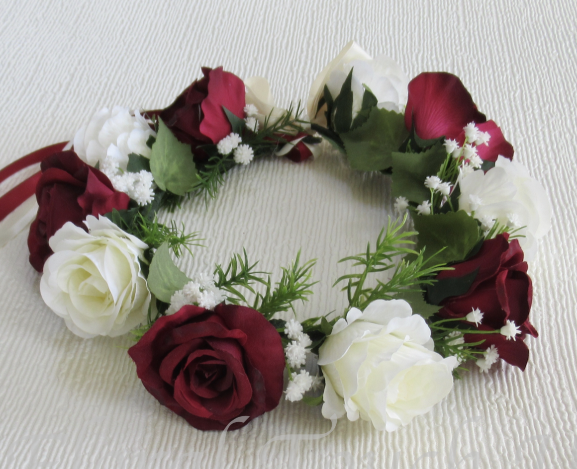 burgundy & ivory floral,crown, flower girl crown, flower girl headdress